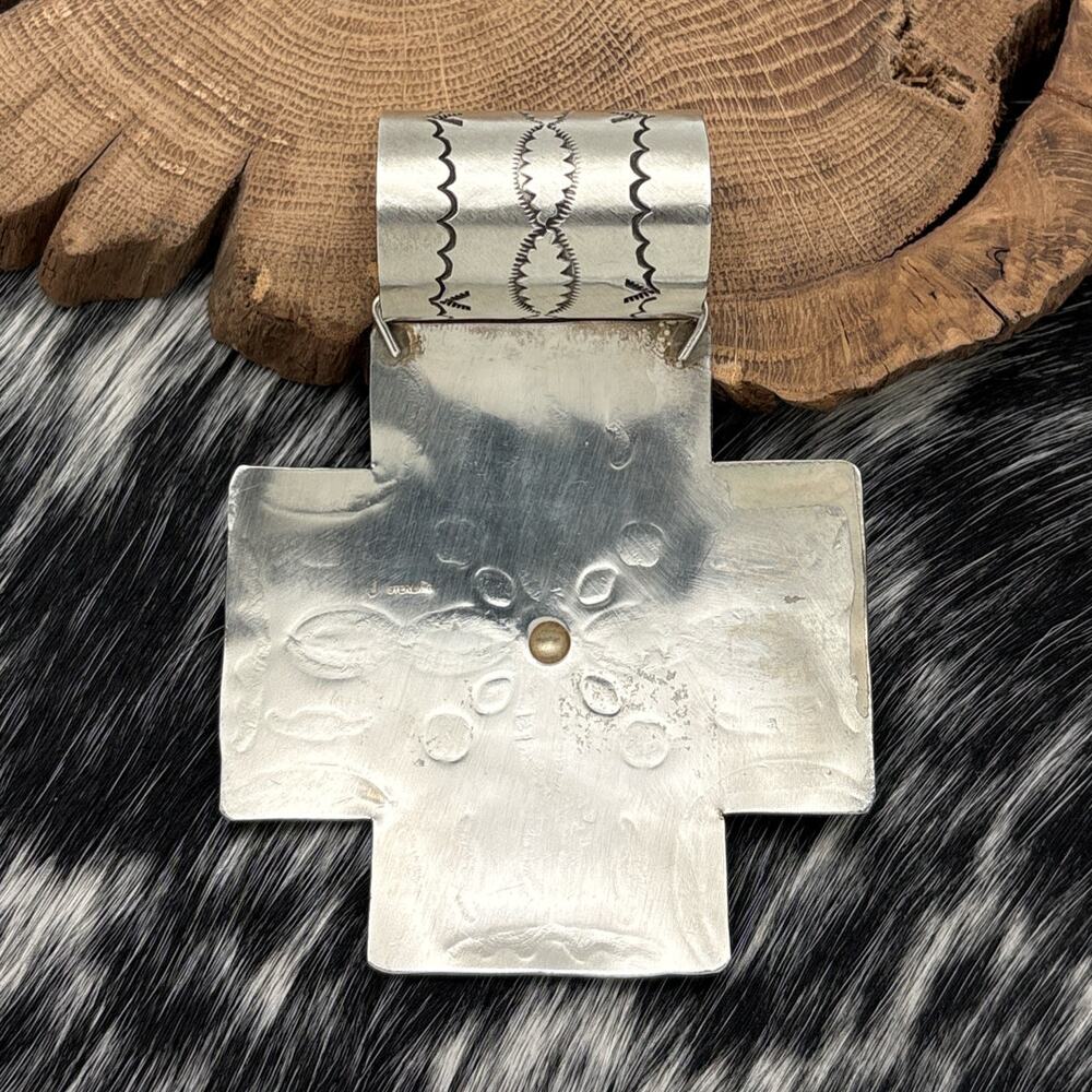 1990s Native American NAVAJO Sterling Silver Large Four-Way Cross Pendant - Picture 2 of 3